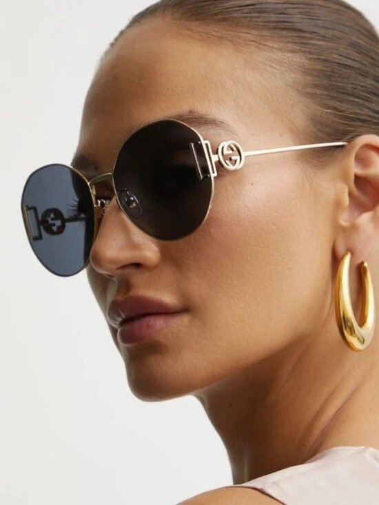 New Gucci GG1206SA 002 Women Oversized Gold Gray Sunglasses main image 8